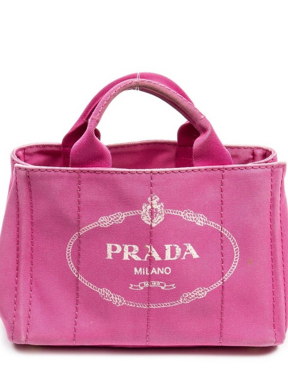 Prada Pink Canapa Logo Canvas Tote Bag with COA